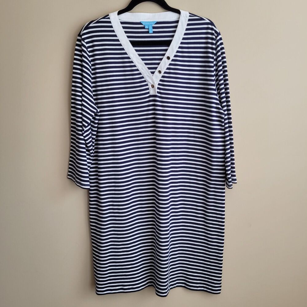 Draper James Womens T Shirt Dress Size XL Navy White Stripes Cotton Nautical